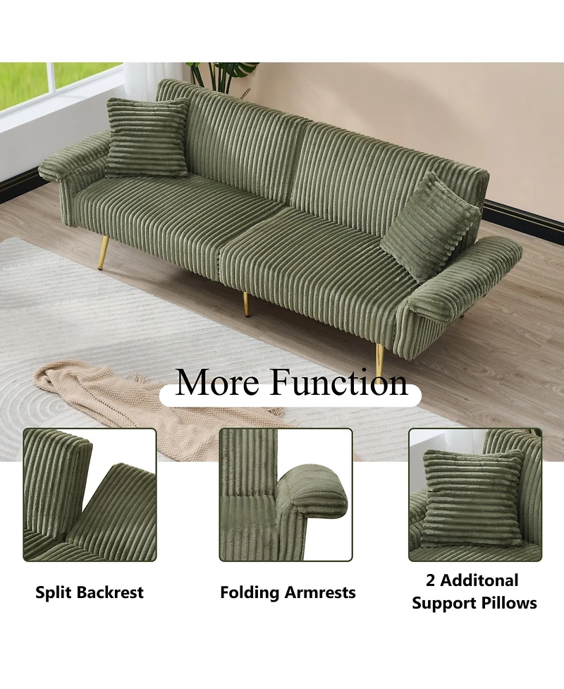 Boyel Living 79-Inch Corduroy Sofa Bed Foldable Double with Adjustable Armrests