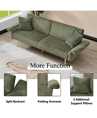 Boyel Living 79-Inch Corduroy Sofa Bed Foldable Double with Adjustable Armrests