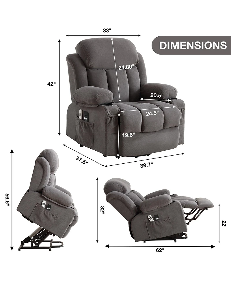 Clihome Power Lift Recliner Chair with Heat and Massage Electric Fabric Recliner Chair for Elderly with Side Pocket, Remote Control for Living Room