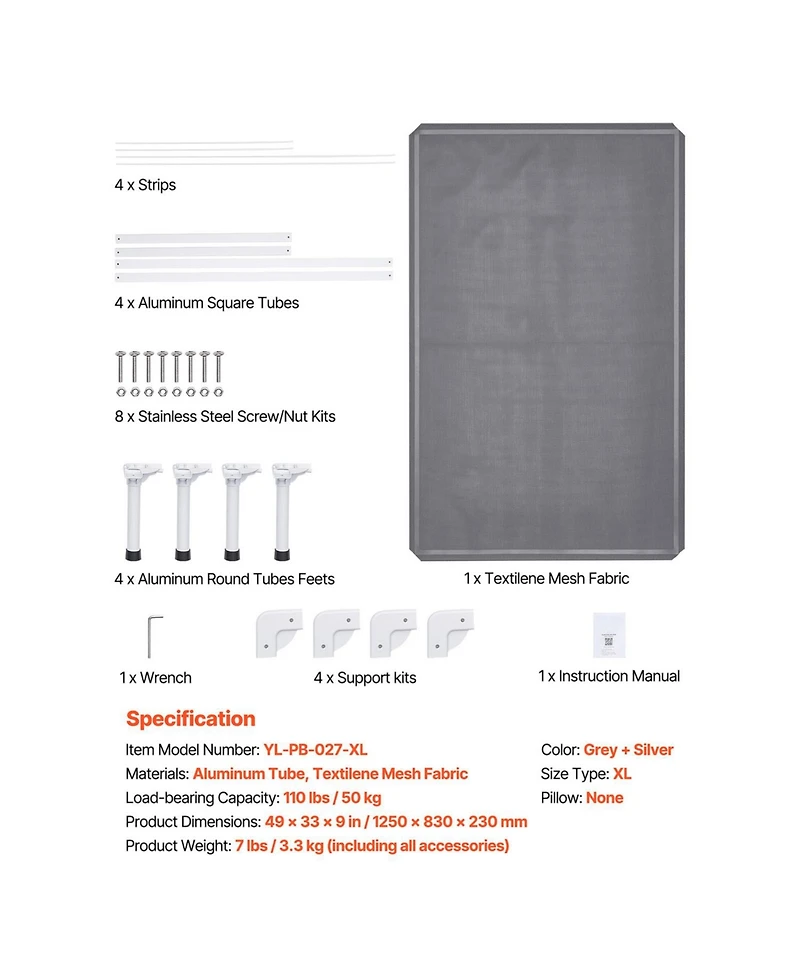Aostirmotor Elevated Xl Dog Cot with Teslin Mesh, Portable Raised Bed for Large Dogs