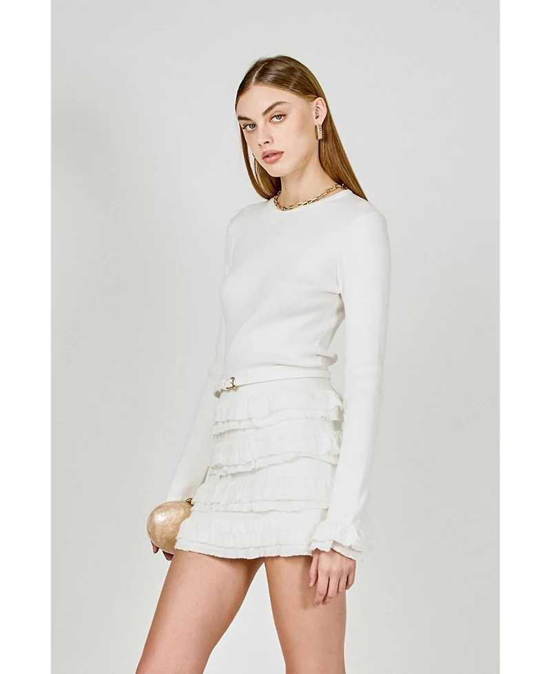 endless rose Women's Ruffled Cuff Knit Top