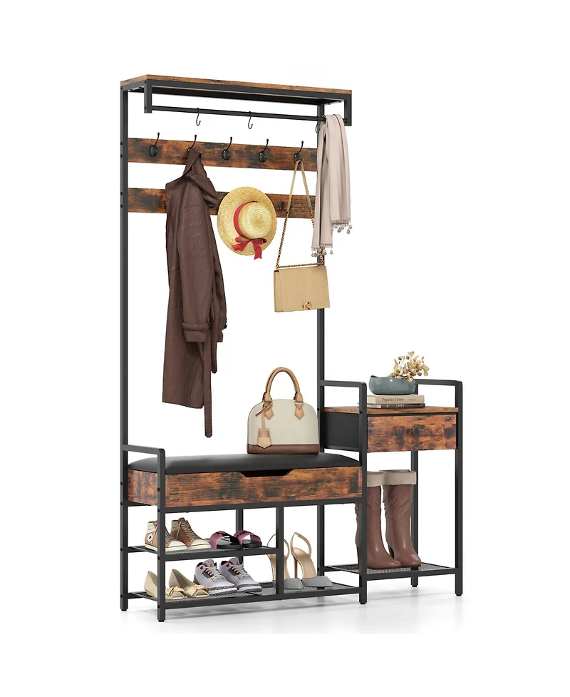 Slickblue Tall Hall Tree with Bench and Coat Rack for Entryway