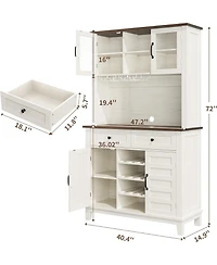 Gaomon 72" Farmhouse Coffee Bar Cabinet with Wine Rack & Glass Holder