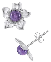 Macy's Amethyst (1-3/8 ct. t.w.) Hibiscus Flower Stud Earrings 10k Yellow Gold (Also Available Onyx, Lapis, Aquamarine, Rose Quartz)