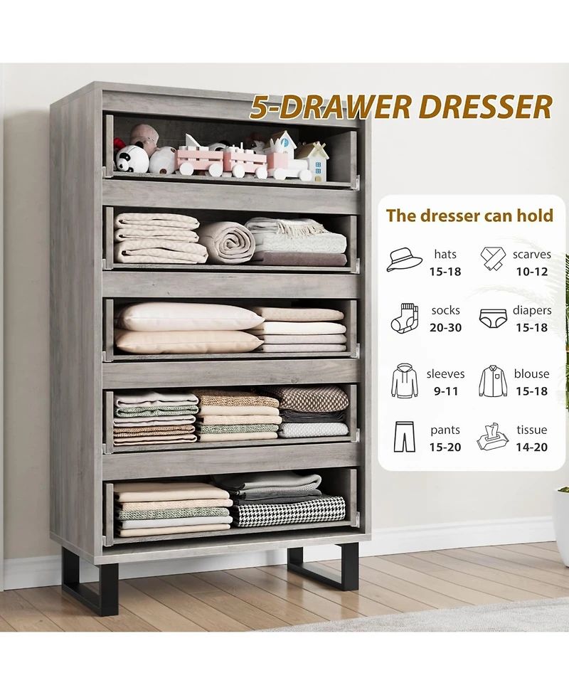 gaomon 5 Dresser for Bedroom, 50.5" Tall Dresser, Freestanding Horizontal Drawer with Storage, Wooden Closet Chest Storage Living Room
