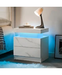 Rainsken Led Nightstand with 2 Drawers, Bedside Table Cabinet with Adjustable Color Lighting, Modern End Side Table