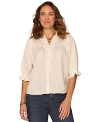 Democracy Petite Below Elbow Button-Down Top