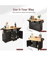 Boyel Living 45.4" Farmhouse Black Rolling Kitchen Cart on Wheels with Storage Cabinet