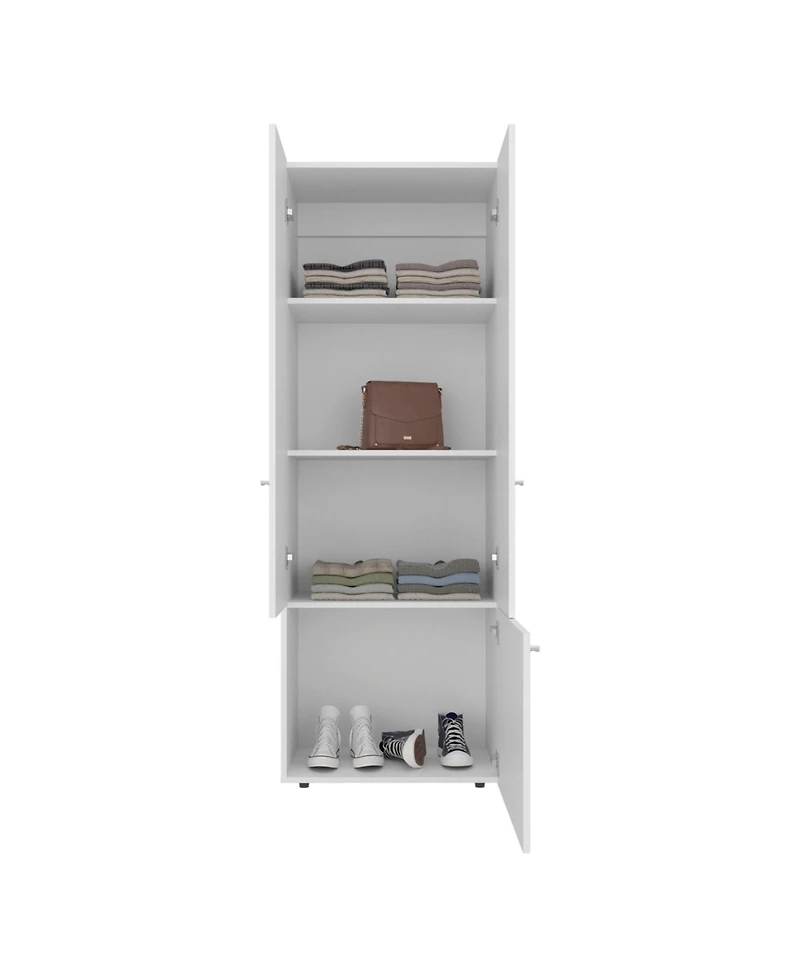 Fm Furniture Tolleson 3-Door Tall Wardrobe Cabinet with 4 Shelves – Freestanding Storage Armoire for Bedroom or Entryway, White