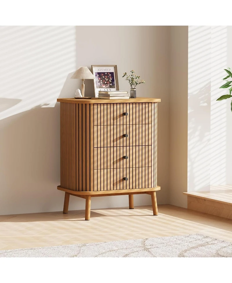 Gaomon Boho 4-Drawer Wicker Dresser with Black Handles, Storage Chest for Living Room