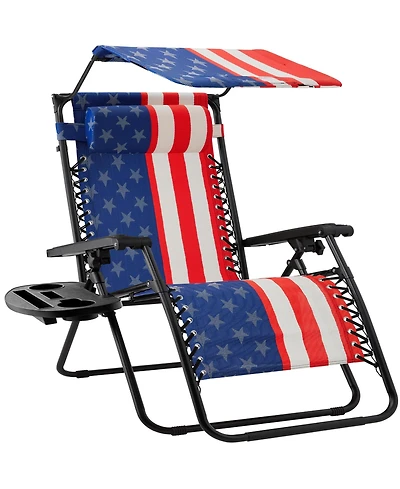 Best Choice Products 30” Extra Wide Folding Zero Gravity Patio Lounge Chair w/Adjustable Canopy Shade
