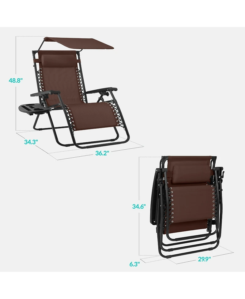 Best Choice Products 30” Extra Wide Folding Zero Gravity Patio Lounge Chair w/Adjustable Canopy Shade
