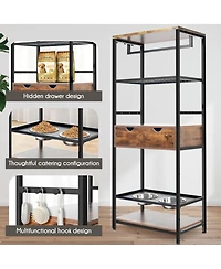 Cozito Adjustable Raised Dog Feeding Station with Storage Shelves and Hooks, 2 Stainless Steel Bowls