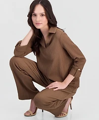 Anne Klein Essentials Petite Johnny Collar 3/4-Sleeve Top