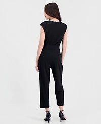 Anne Klein Essentials Petite Belted V-Neck Jumpsuit