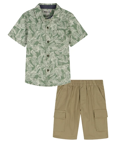 Kids Headquarters Boys' 2T-5 Short-Sleeve Palm Print Textured Shirt & Cargo Shorts, 2-Piece Set