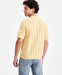 Sun + Stone Men's Mixed-Stitch Johnny Collar Short-Sleeve Sweater, Macy's Exclusive