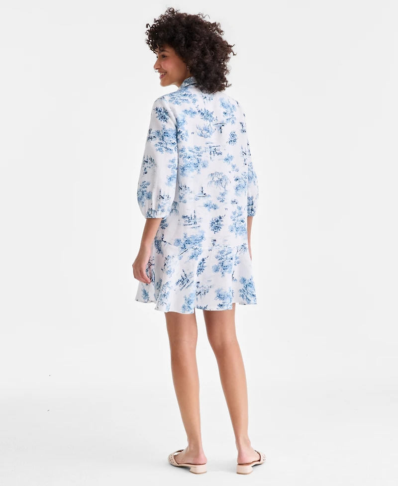 Charter Club Women's 100% Linen Print Button-Front 3/4-Sleeve Dress, Macy's Exclusive