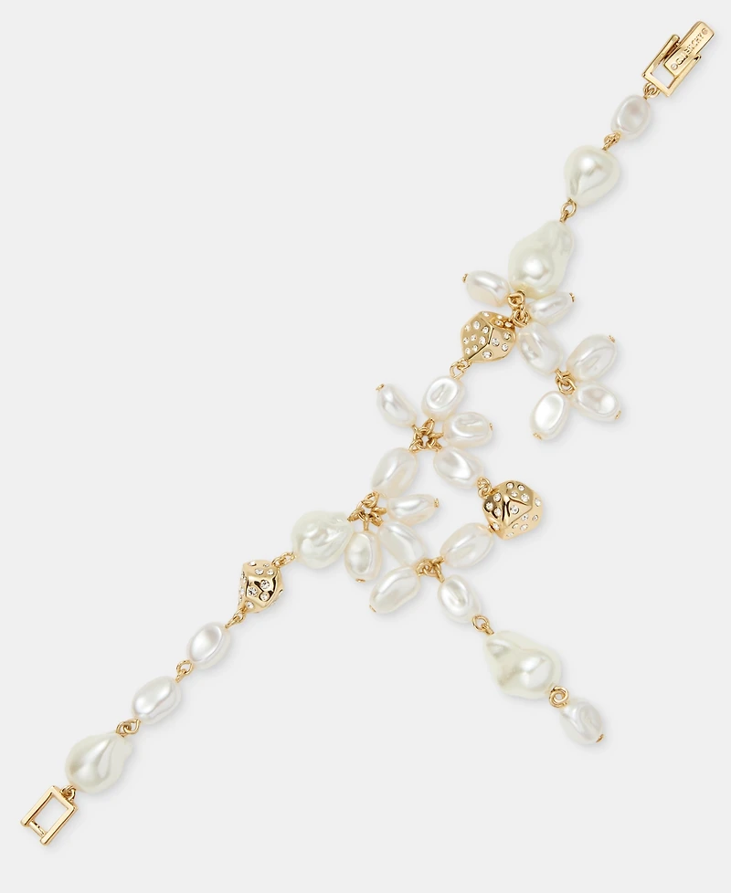 Givenchy Pave Nugget & Imitation Pearl Flower Statement Flex Bracelet