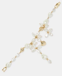 Givenchy Pave Nugget & Imitation Pearl Flower Statement Flex Bracelet