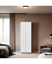 Fm Furniture World 2-Door Tall Wardrobe Cabinet, 4 Shelves, Vertical Storage, 66.9"H – Bedroom