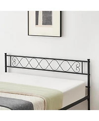 Queen Metal Platform Bed with Heart Design Headboard & Footboard, Strong Frame, No Box Spring, Black