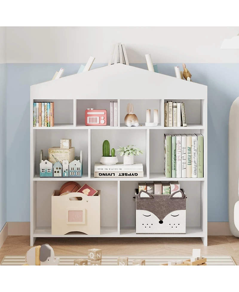 gaomon Toy Storage Organizer, 9 Cubby Kids Bookshelf and Playhouse Cabinet