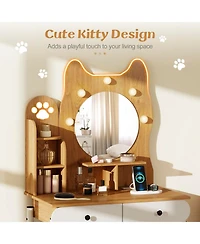 Volenca Small Kitty Vanity Desk with Lighted Mirror and Power Outlets, Makeup Table