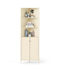 Volenca 68" Tall Corner Bathroom Cabinet with 5 Shelves and 2 Fluted Doors, Space-Saving