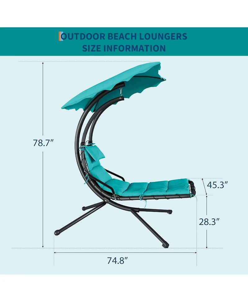 gaomon Chaise Lounger Swing Chair with Umbrella Canopy, Patio Hanging Lounge Chair with Stand, Curved Steel - Twin