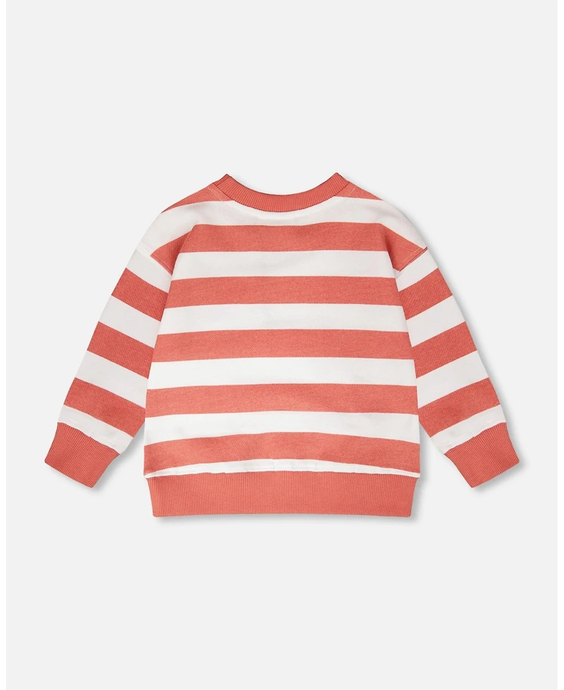Deux par Baby Boys French Terry Sweatshirt Brick and White Stripes