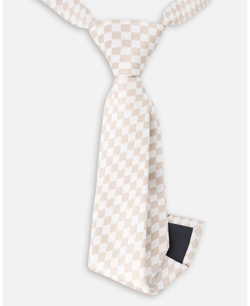 Deux par Deux Boys Neck Tie White and Sand Check -Child