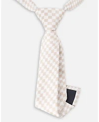 Deux par Deux Boys Neck Tie White and Sand Check -Child