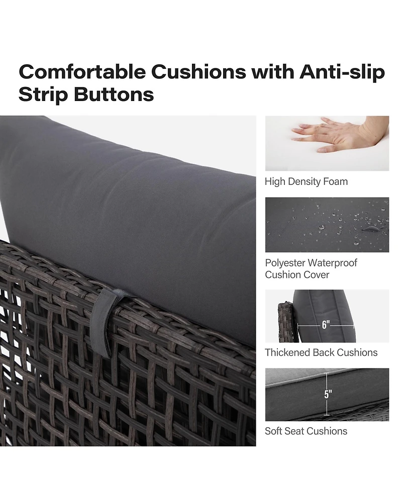 Decksplore 7 Piece Pe Wicker Rattan All Weather Cushion Patio Sectional Sofa Set