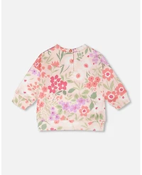 Deux par Baby Girls French Terry Sweatshirt Pink Printed Flowers