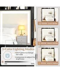 Volenca Space-Saving Vanity Desk with Lighted Mirror and Lights, Bedroom Makeup Table