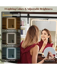 Volenca Farmhouse Vanity Desk with Barn-Style Sliding Mirror and 3 Lighting Modes