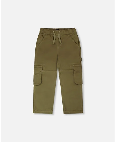 Deux par Baby Boys Stretch Twill Carpenter Pants Dark Khaki Green