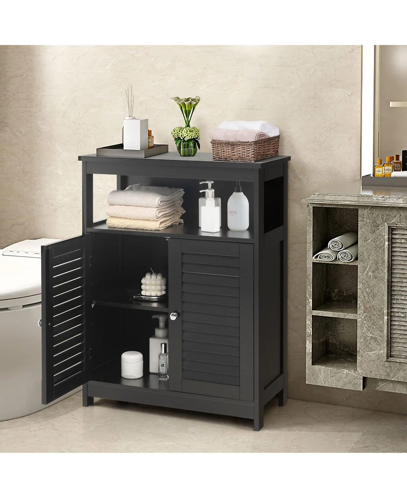 Volenca Wood Freestanding Bathroom Cabinet with Double Shutter Doors, Storage Organizer