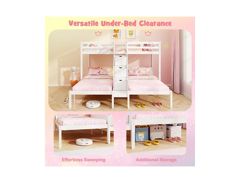 Slickblue Twin Over Twin Bunk Bed with Stair Storage for Kids and Teens - One Size Fits All