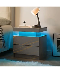 Rainsken Led Nightstand with 2 Drawers, Bedside Table Cabinet with Adjustable Color Lighting, End Side Table for Bedroom, Living Room