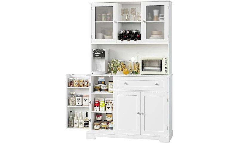gaomon Modern Kitchen Pantry Storage Cabinet with Hutch Drawers Shelves