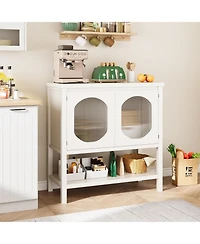 gaomon Buffet Storage Cabinet Wood 35.4" Sideboard Buffet Cabinet with Adjustable Shelf & Glass Doors Accent Cabinet Farmhouse Kitchen Storage Ca