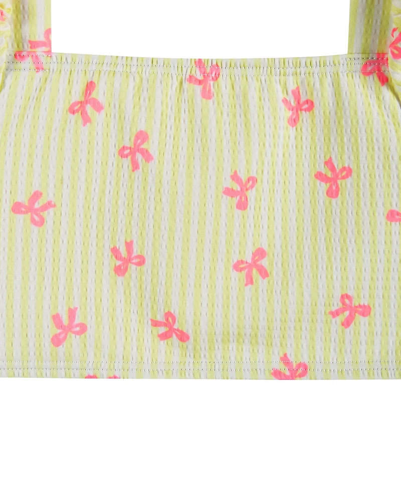 Andy & Evan Girls' 2T-5 Puff Sleeve Top, Bikini Bottom, Matching Headband, 3-Piece Set