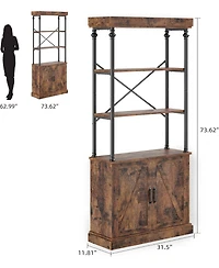 gaomon Tall Bookshelf with Doors, Industrial Freestanding Wood & Metal Bookcase, Storage Shelf Organizer for Bedroom and Living Room