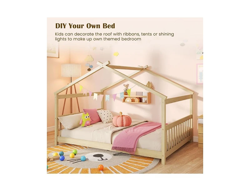 Slickblue Montessori Full Floor Bed with House Frame and Headboard