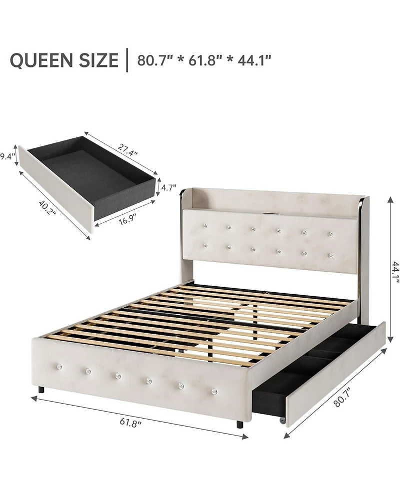 gaomon Queen Upholstered Platform Bed Frame with Trundle