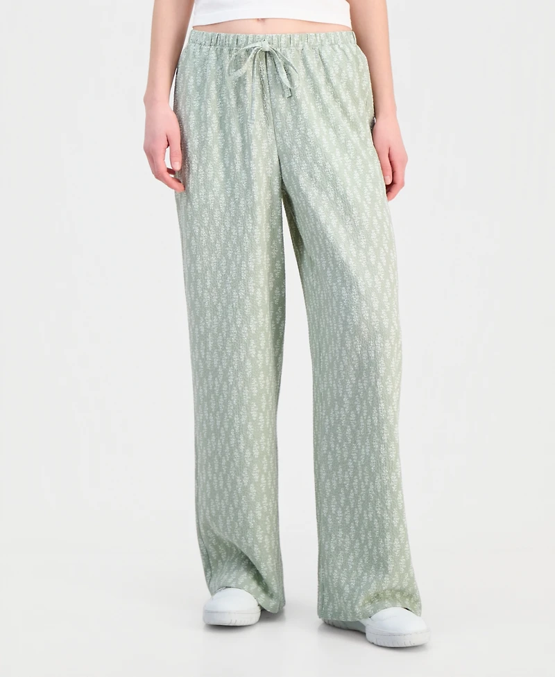 Hippie Rose Juniors' Lightweight Printed Wide-Leg Pants