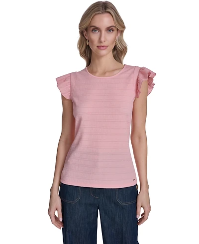 Tommy Hilfiger Women's Flutter-Sleeve Crew Neck Top