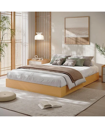 gaomon Queen Size Wood Platform Bed Frame, Solid Pine, Slats, No Box Spring Needed, Easy Assembly